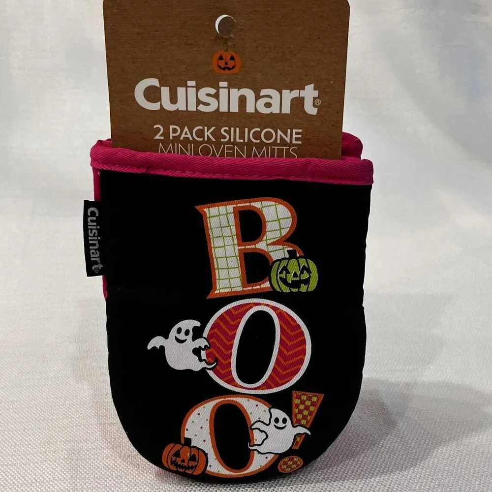 NEW 2 Pack Cuisinart‎ BOO! Ghost Pumpkin Silicone Mini Oven Mitts Halloween